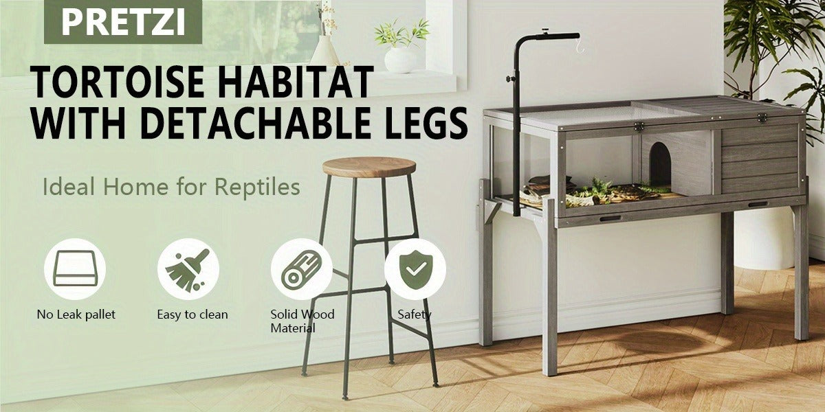 Large Tortoise Habitat Turtle Cage Enclosure with Detachable Legs Removable Roof Ramp Lamp Holder Indoor Outdoor