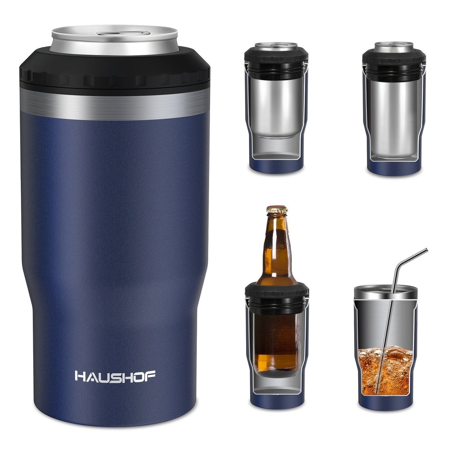 Insulated 12 oz Can Cooler with Double-Wall Body in Black, Navy Blue and Three Camo Color Options
