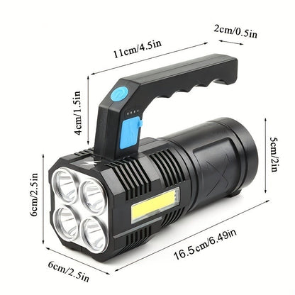 Rechargeable LED Flashlight 6-Pack - Transparent COB Side Light, 6 Modes Multifunction Handheld Torch, ABS Body for Camping, Hiking, Work & Emergency Power Outage