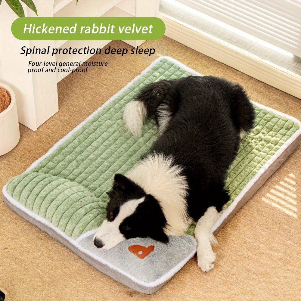 Thickened Dog Bed & Cat Bed Mat with Pillow – Anti-Slip, Machine Washable, Detachable Crate Mat for All Dogs & Cats, L & XL
