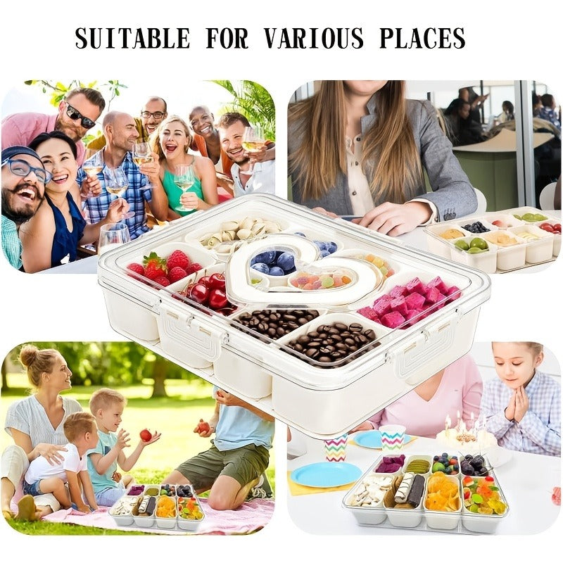 Snack Tray with Lid & Separate Compartments 2-Pack Portable Bento Box – BPA-Free PET Dishwasher Safe Divided Platter for Picnic Lunchbox Party Office Travel Kids