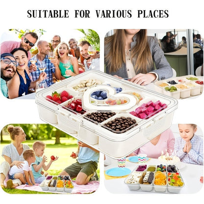 Snack Tray with Lid & Separate Compartments 2-Pack Portable Bento Box – BPA-Free PET Dishwasher Safe Divided Platter for Picnic Lunchbox Party Office Travel Kids