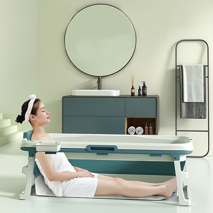 Rectangular Collapsible Adult Soaking Tub in Blue with Rigid Folding Frame, Thermal Cover and Drain Hose
