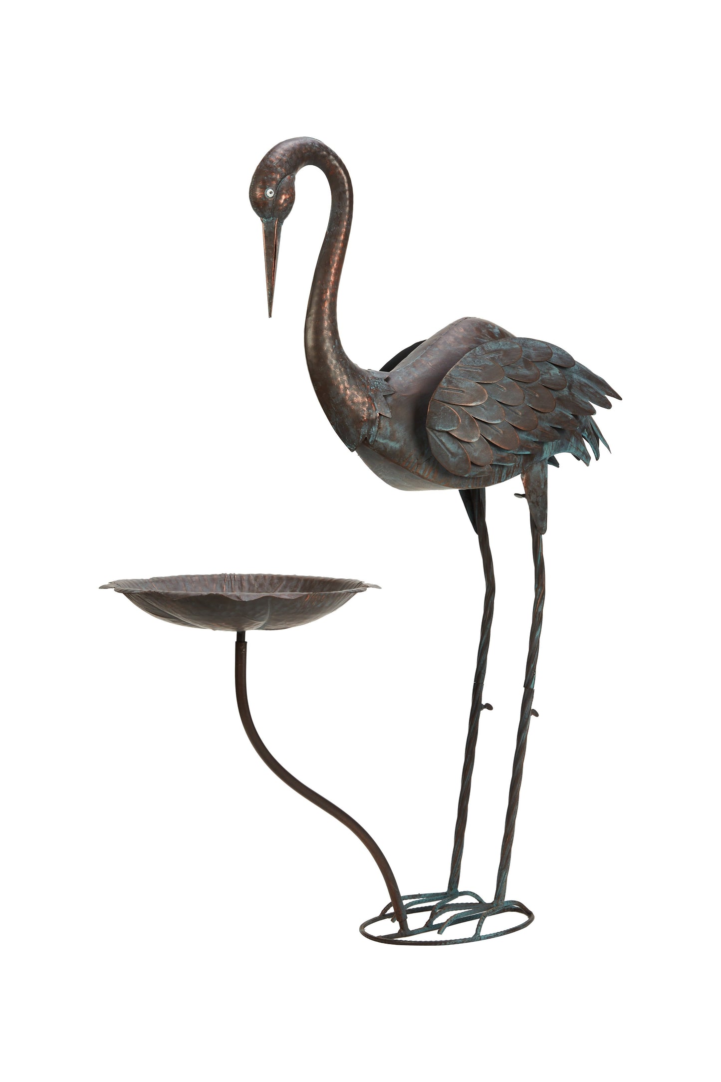 36-Inch Crane Sculpture Bird Bath Set with Separate 12.6-Inch Basin and Garden Stakes for Yard Decor