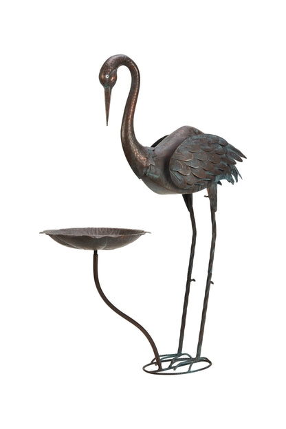 36-Inch Crane Sculpture Bird Bath Set with Separate 12.6-Inch Basin and Garden Stakes for Yard Decor