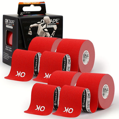 Kinesiology Tape 4 Rolls Precut 20 Strips, Cotton Elastic Athletic Tape Latex Free 2in x 16ft for Knee Shoulder Muscle Support Sports Recovery, Beige Black Pink Navy Blue Green Red