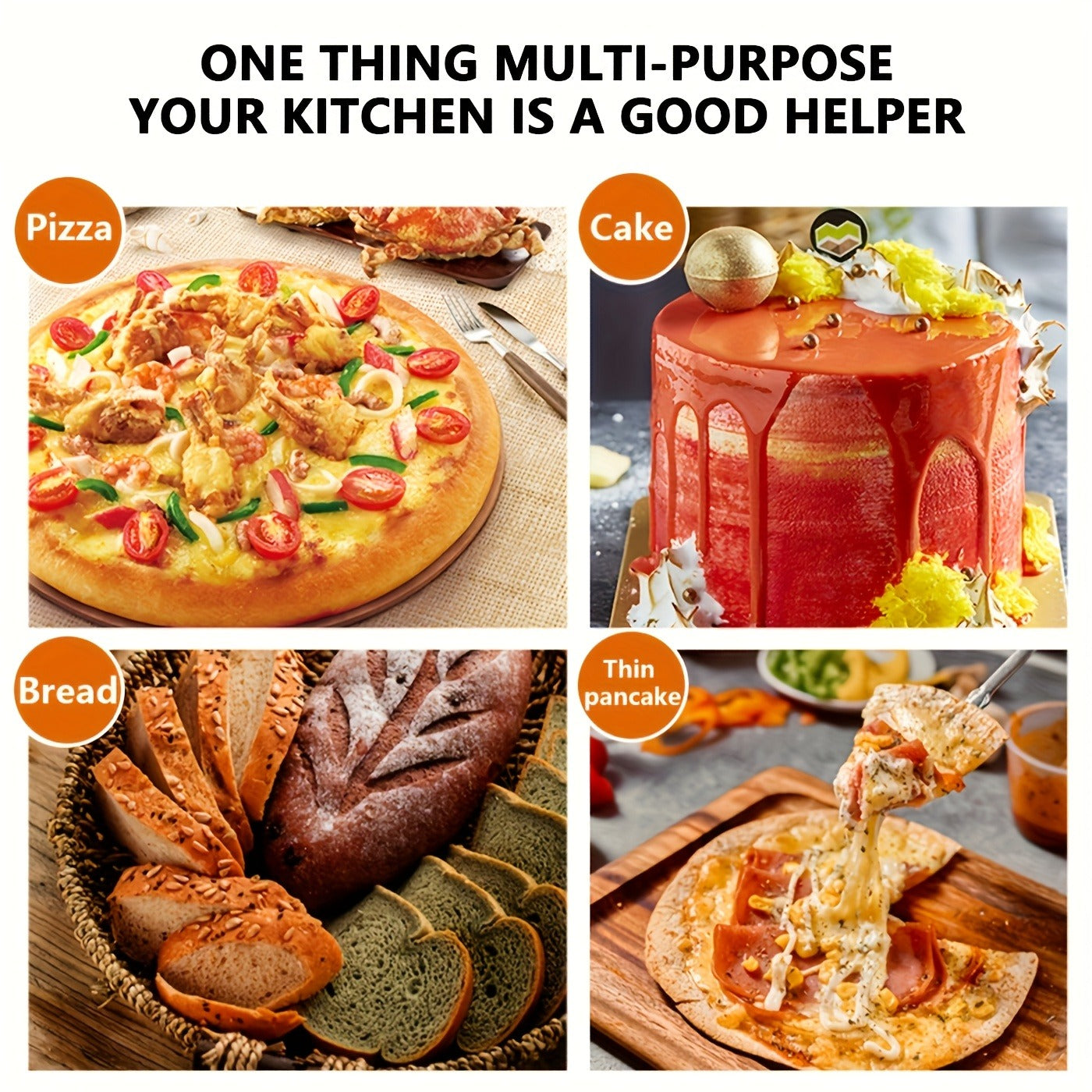 Seven-Piece Pizza Baking Set with Round Stone, Metal Peel, Rocker Cutter, Server, Brush and Gloves