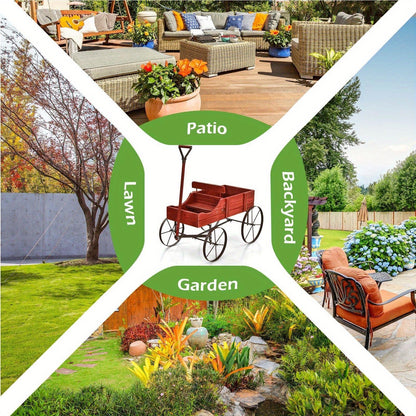 Wooden Flower Stand with 4 Wheels, Rolling Plant Trolley for Garden, Balcony & Terrace, for Garden, Patio and Yard Use