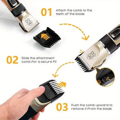 Pet Hair Clipper, USB-Rechargeable Cordless Trimmer with Adjustable Comb and Four Package Options
