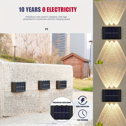 Eight-Pack Solar Wall Lights with Six LEDs Each, Up-and-Down Beams and Warm or White Light Options