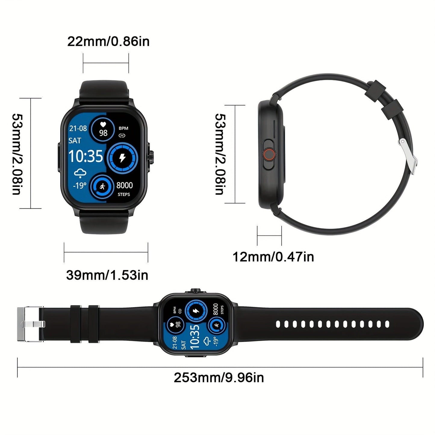 Smart Watch 2.01-Inch Display with Bluetooth 5.1 Calling, 280mAh Battery and Black or Pink Band