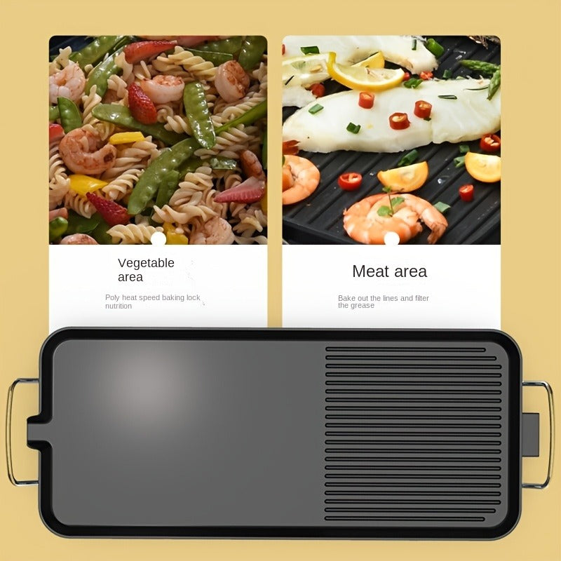 Electric Griddle 1500W Non-Stick Oblong Baking Pan 5-Speed Temperature Control Smokeless Indoor Grill for Eggs Vegetables BBQ Dishwasher Safe Black