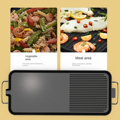 Electric Griddle 1500W Non-Stick Oblong Baking Pan 5-Speed Temperature Control Smokeless Indoor Grill for Eggs Vegetables BBQ Dishwasher Safe Black