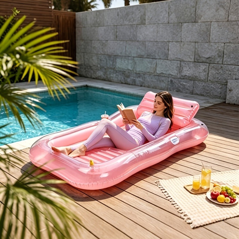 Pool Float Tanning Lounger, 74.8 x 45.2 Inches with Sprinkler Rim, Pillow, Cup Holder and Repair Patches