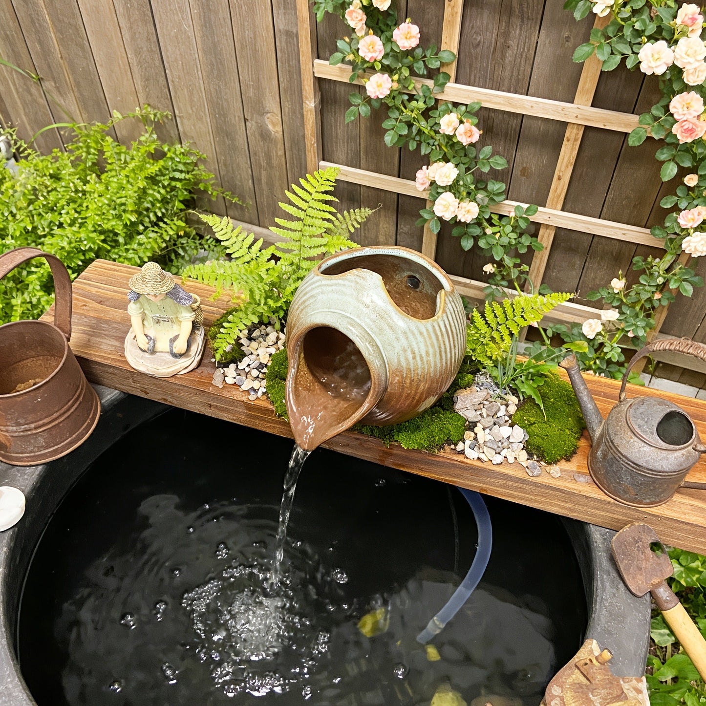 Mini Ceramic Tabletop Fountain Water Feature with Retro Garden Style in Two Checkout Packages