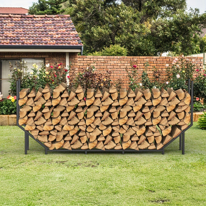Firewood Rack Heavy Duty Adjustable — Outdoor & Indoor Log Holder with Cover, A-Frame Steel Wood Storage Stand for Fireplace, Patio, Cabin