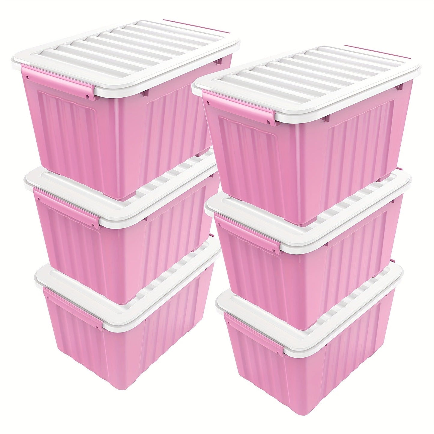 Storage Containers with Lids and Wheels | Stackable 72QT & 97QT Plastic Bins | 4 or 6 Pack | Locking Lid | Clear, Pink/White, Gray/Yellow | Home Garage