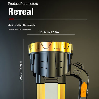 Flashlight 2000-Lumen Rechargeable Searchlight with 2400mAh Battery, Side Lantern and USB Output
