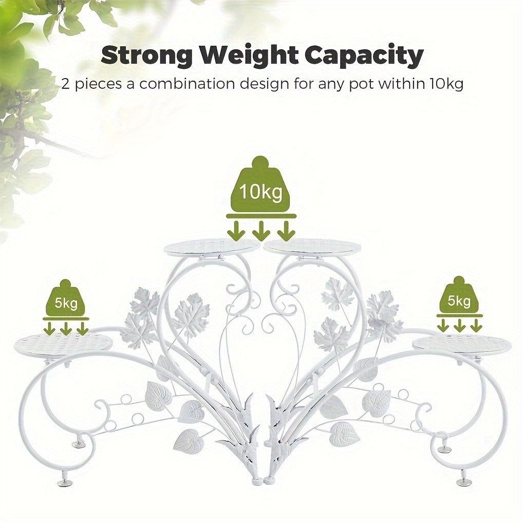 Two-Piece Half-Heart Metal Plant Stand Set with Four-Tier Pot Display for Garden, Patio or Home