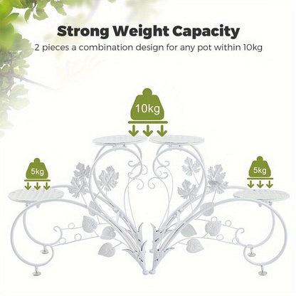 Two-Piece Half-Heart Metal Plant Stand Set with Four-Tier Pot Display for Garden, Patio or Home