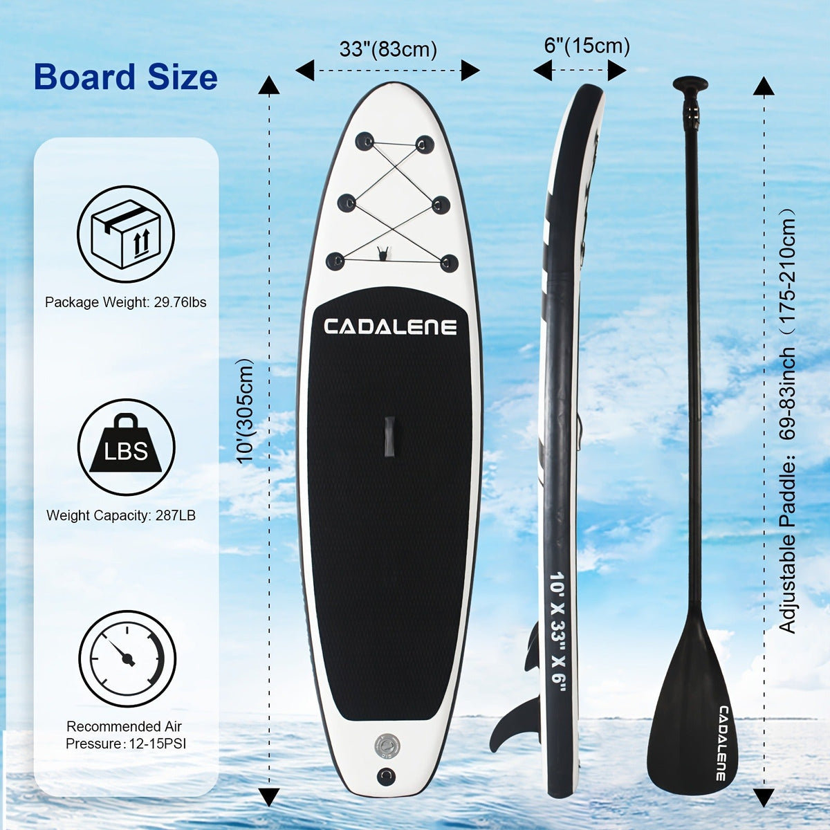 10-Foot by 33-Inch Inflatable Paddle Board Kit with EVA Deck, Three Fins, Paddle, Pump and Backpack
