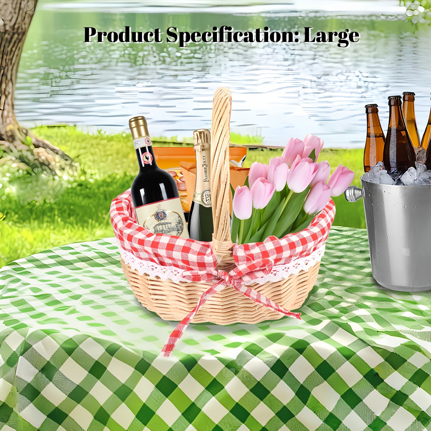 Picnic Basket Wicker | Retro Handheld Basket Camping Photo Gift Party