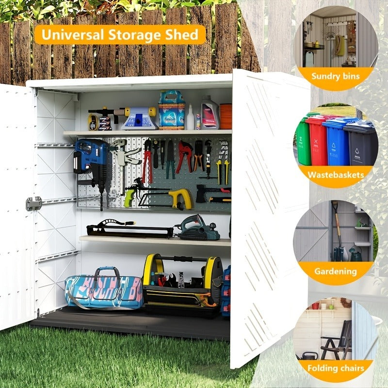 Outdoor Storage Cabinet with Doors & Metal Shelves | Resin