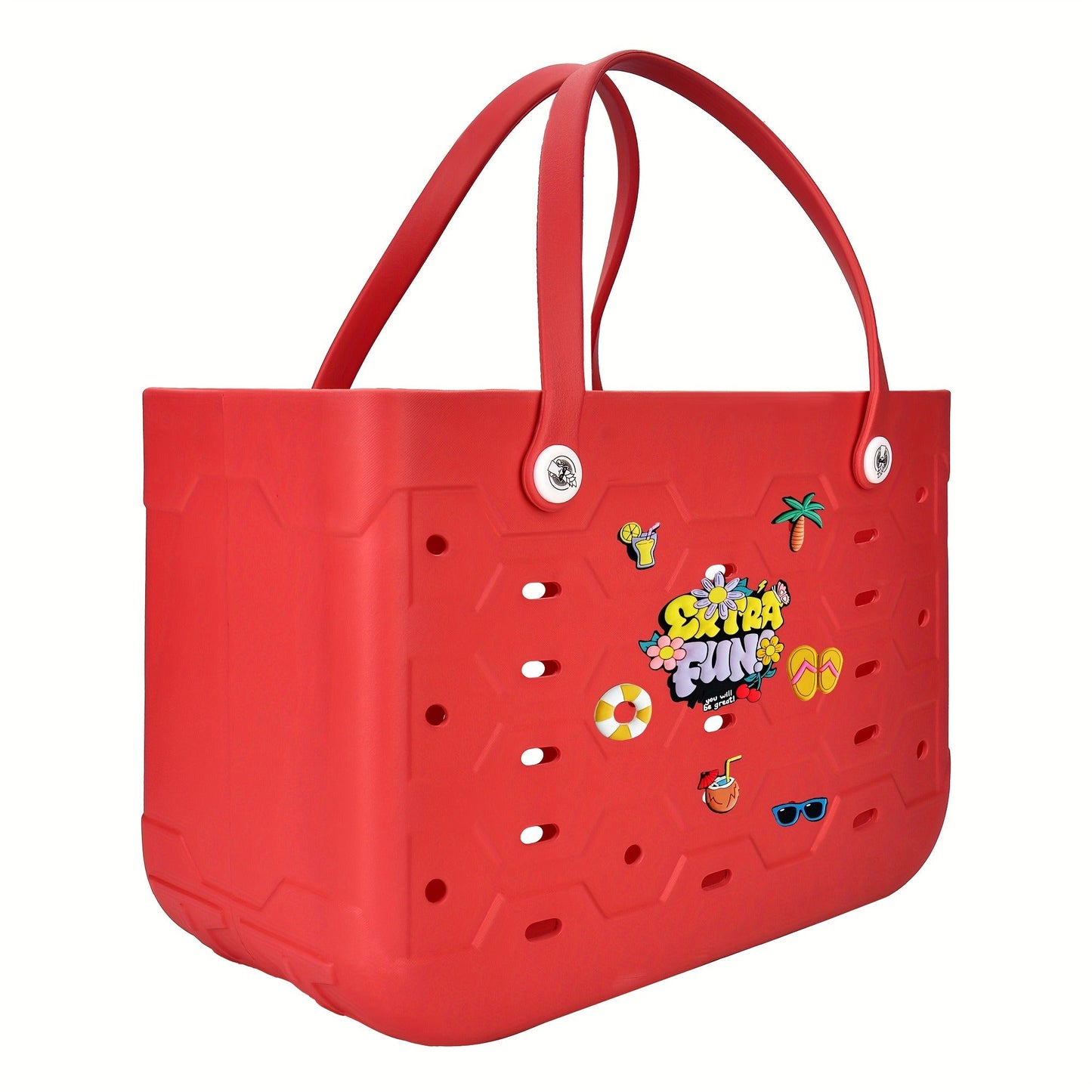 EVA Beach Bag for Women with Drainage Holes Waterproof Tote Bag Summer Outdoor Camping Shopping Travel Bag with Cute Decorations Multiple Colors S M L