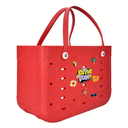 EVA Beach Bag for Women with Drainage Holes Waterproof Tote Bag Summer Outdoor Camping Shopping Travel Bag with Cute Decorations Multiple Colors S M L