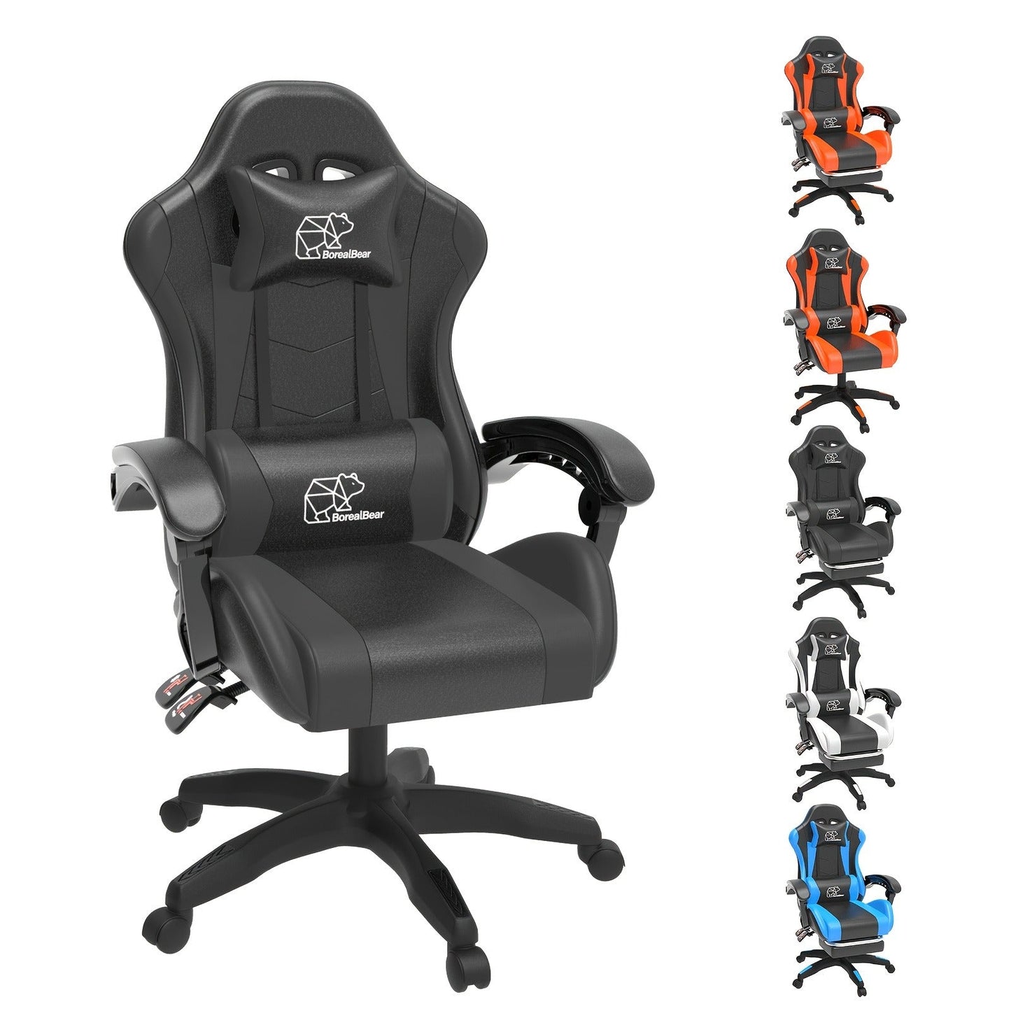 Gaming Chair with Retractable Footrest, Adjustable Lumbar Pillow, Headrest, 360° Swivel and Height Adjustment