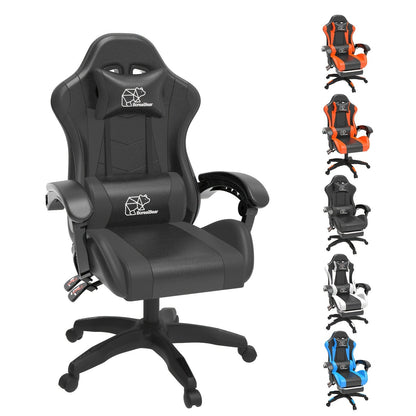 Gaming Chair with Retractable Footrest, Adjustable Lumbar Pillow, Headrest, 360° Swivel and Height Adjustment