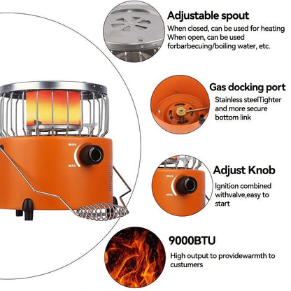 Camping Gas Stove Heater 9000 BTU 2-in-1 Portable Propane Indoor Outdoor Stove with Adjustable Flame