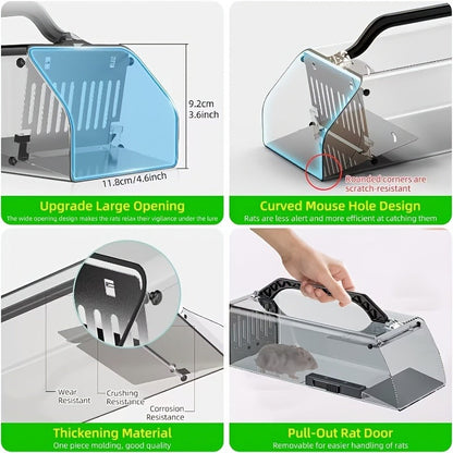 Humane Mouse Trap Live Catch - Fully Automatic Transparent Continuous Capture No-Kill Rodent Trap for Indoor Home, Kitchen, Garage & Outdoor Use