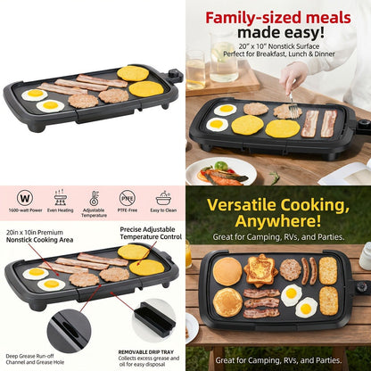 Electric Griddle Non-Stick Teppanyaki Grill Pan, Frying & Grilling All-in-One for Eggs, Steaks, Bacon, Pancakes & Seafood – Easy-Clean Indoor Electric Grill for Breakfast, BBQ & Party