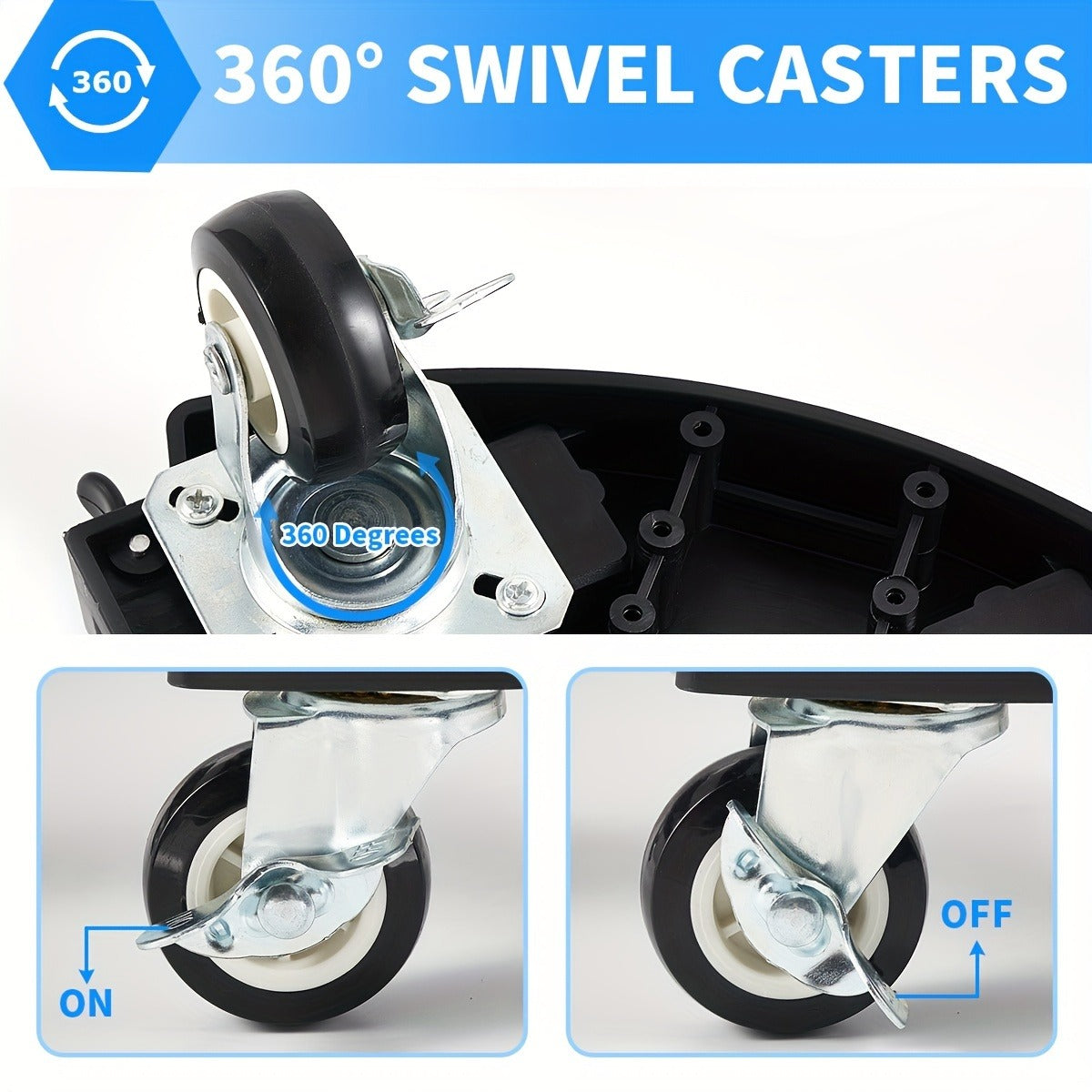 Adjustable Round Black Plant Caddy with Eight Lockable Casters for 8 to 22-Inch Pots and Containers