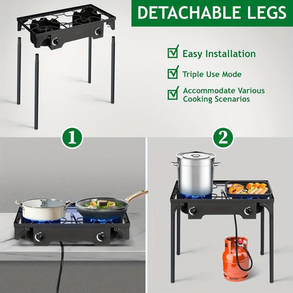 Outdoor Propane Burner Stand with One- or Three-Burner Layout, Removable Legs and 0–20 PSI Regulator Hose