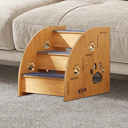 Solid Wood Pet Stairs for Bed & Sofa – 3 & 4 Step Dog Steps with Non-Slip Surface & Safety Rails for Small Medium Dogs & Senior Pets