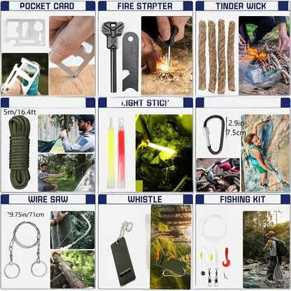 12- or 158-Piece Outdoor Tool and Supply Kits with Carry Pouch, Shovel and Fire-Starting Accessories