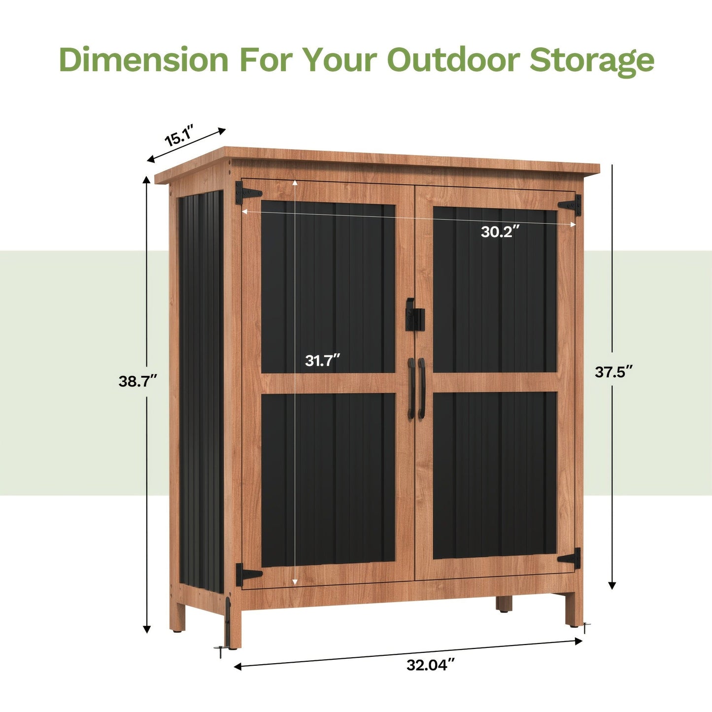 Metal Outdoor Storage Cabinets with Shelf-Equipped Tall or Low Models and 3 x 2 x 4.6 Ft Shed Option