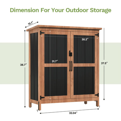 Metal Outdoor Storage Cabinets with Shelf-Equipped Tall or Low Models and 3 x 2 x 4.6 Ft Shed Option