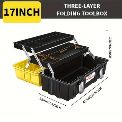 Portable Toolbox Organizer with Tray & Dividers – 17/21 Inch reinforced 3-Layer Folding Tool Storage Box for Home, Garage & Workshop