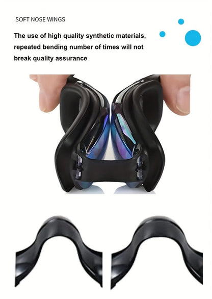 Adult Swimming Goggles Six-Piece Set with Black Silver-Look Lenses, Swim Cap, Case, Nose Clip, Earplugs and Bag