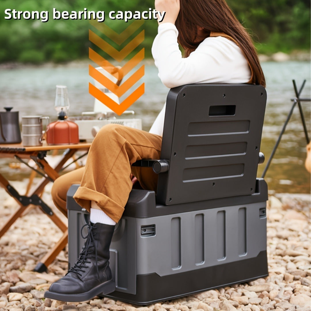 Camping Storage Box Chair with Folding 23.43-Inch Base, Raised Backrest and Five Color or Liner Options