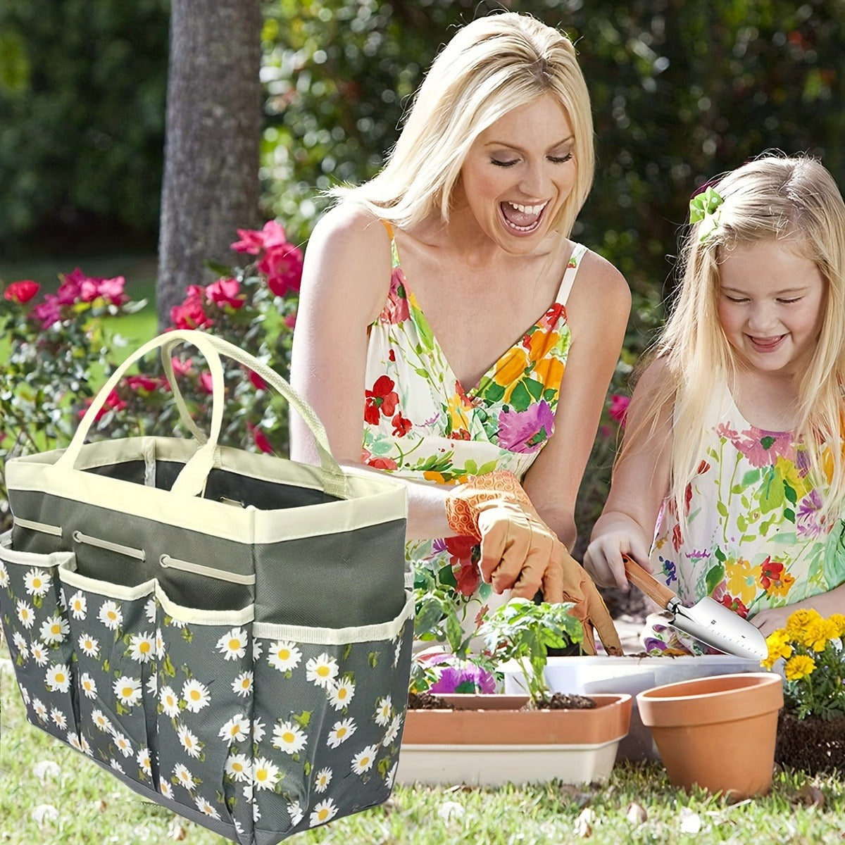 Gardening Kit 9-Piece with Gloves & Carry Bag | Heavy Duty Rust-Resistant Garden Tool Set Trowel Weeder Pruner Rake | Planting Gift for Women Men Beginners