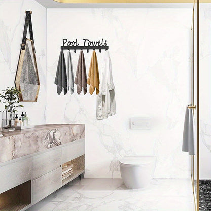 Wall-Mounted Outdoor Pool Towel Rack with Eight Hooks in One- or Two-Piece Checkout Options