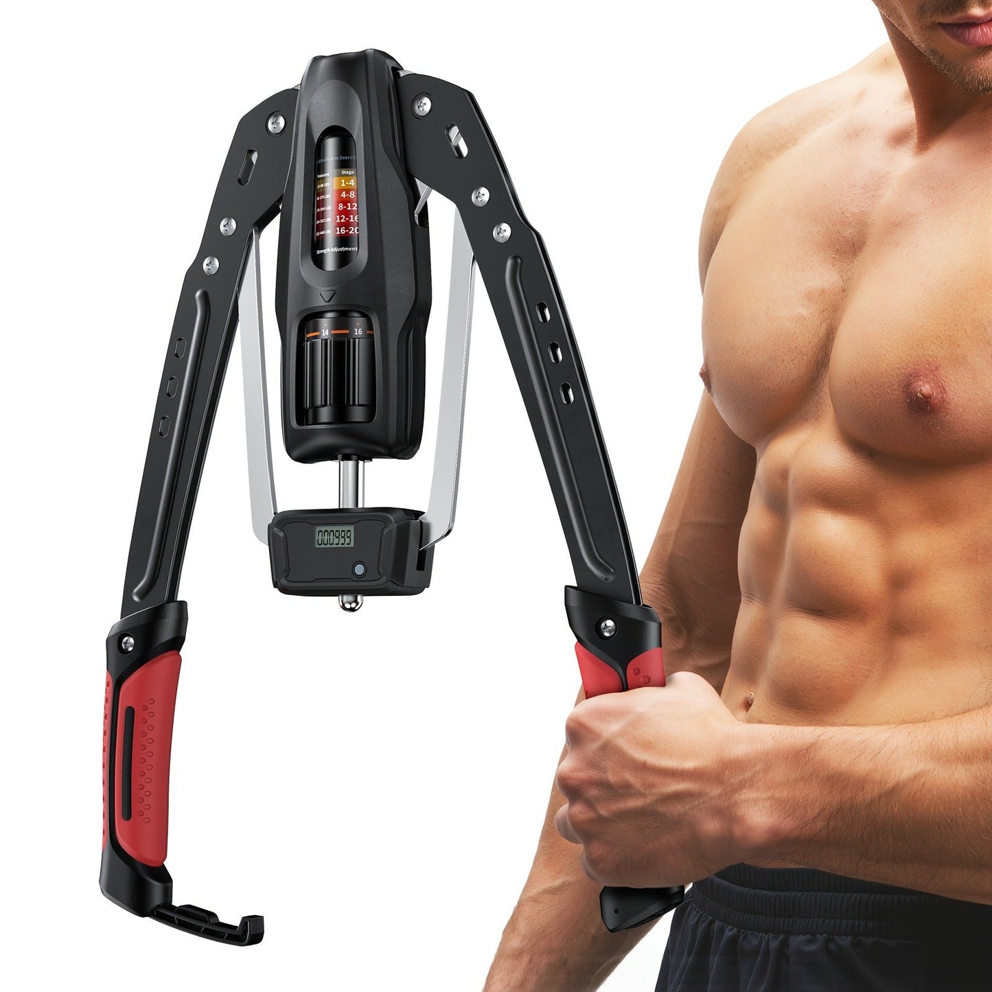 Fitness Equipment Hydraulic Chest Expander with Adjustable 10-200 kg Resistance and Digital Rep Counter