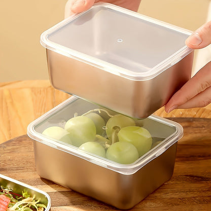 Food Storage Containers Six-Piece Stainless Steel Square Set with Secure Lids for Fridge and Dishwasher Use