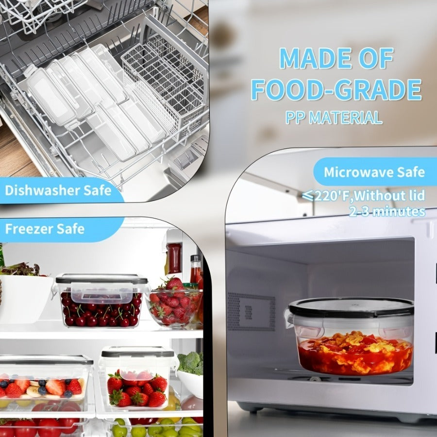 Food Storage Container Set with 12, 20 or 24 Clear Boxes, Locking Lids and Microwave, Dishwasher and Freezer Use