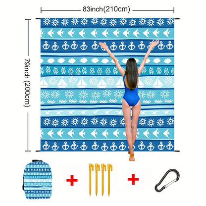 Printed Beach Mat with 19 Exact Size-and-Pattern Options, 198 x 205cm to 275 x 305cm with Stakes and Pouch