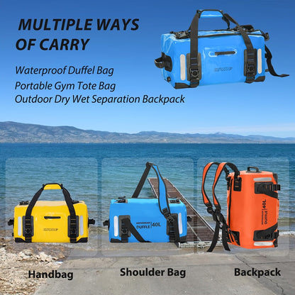 Outdoor Dry Duffel Bag in Blue, Orange or Yellow with 40 L, 60 L and 23.78-Gallon Capacity Options
